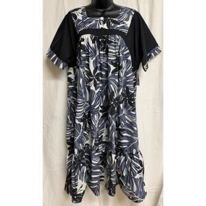 Good Times Womens Shift Midi Muumuu Dress XL Blue Black Hawaiian Aloha New